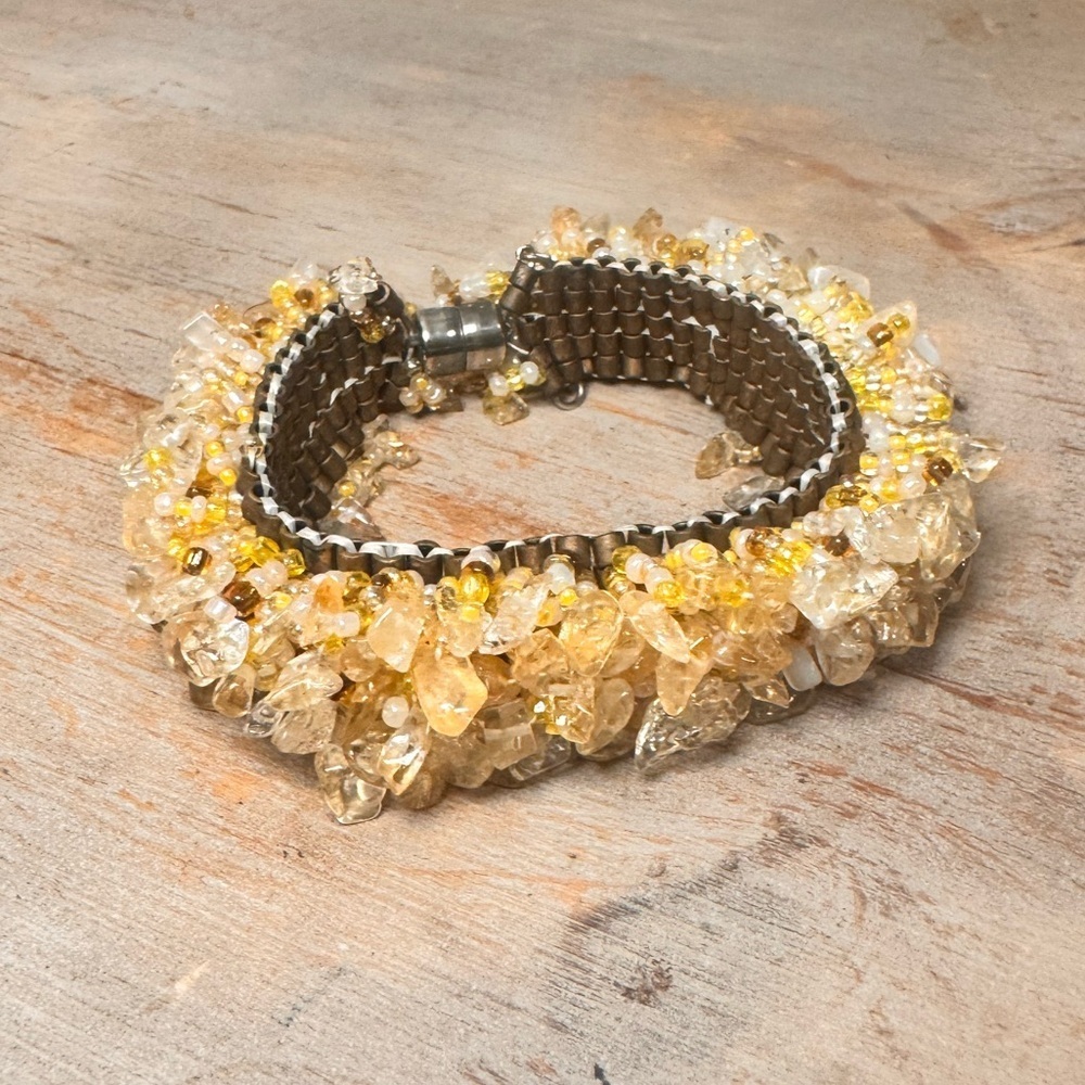 Chunky Honey Toned Beaded Cluster Bracelet